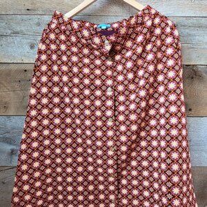 Draper James Women's Size M Gold Button Front Brown Patterned A-Line Skirt